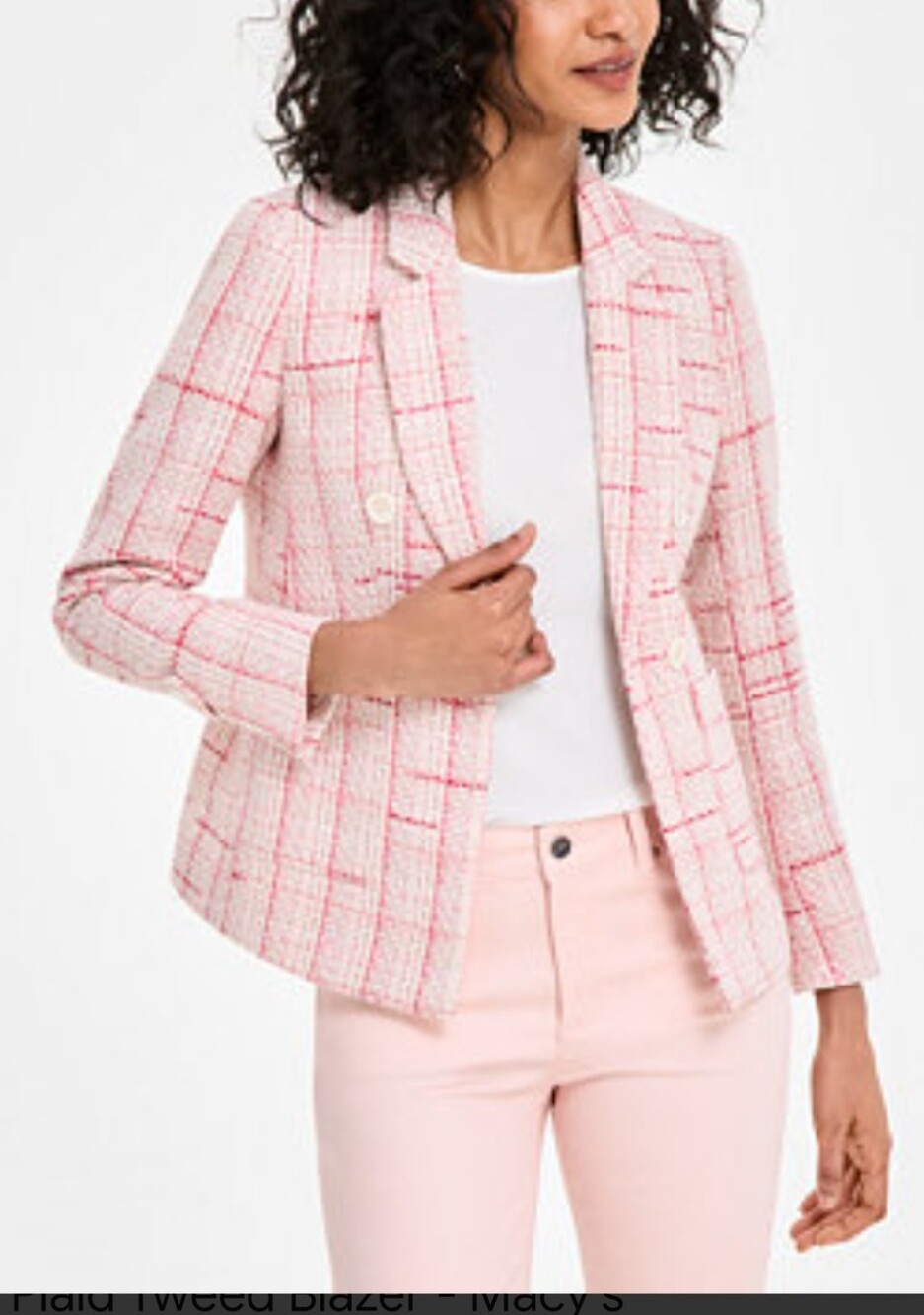 NWT Jones New York Pink Plaid Tweed Blazer